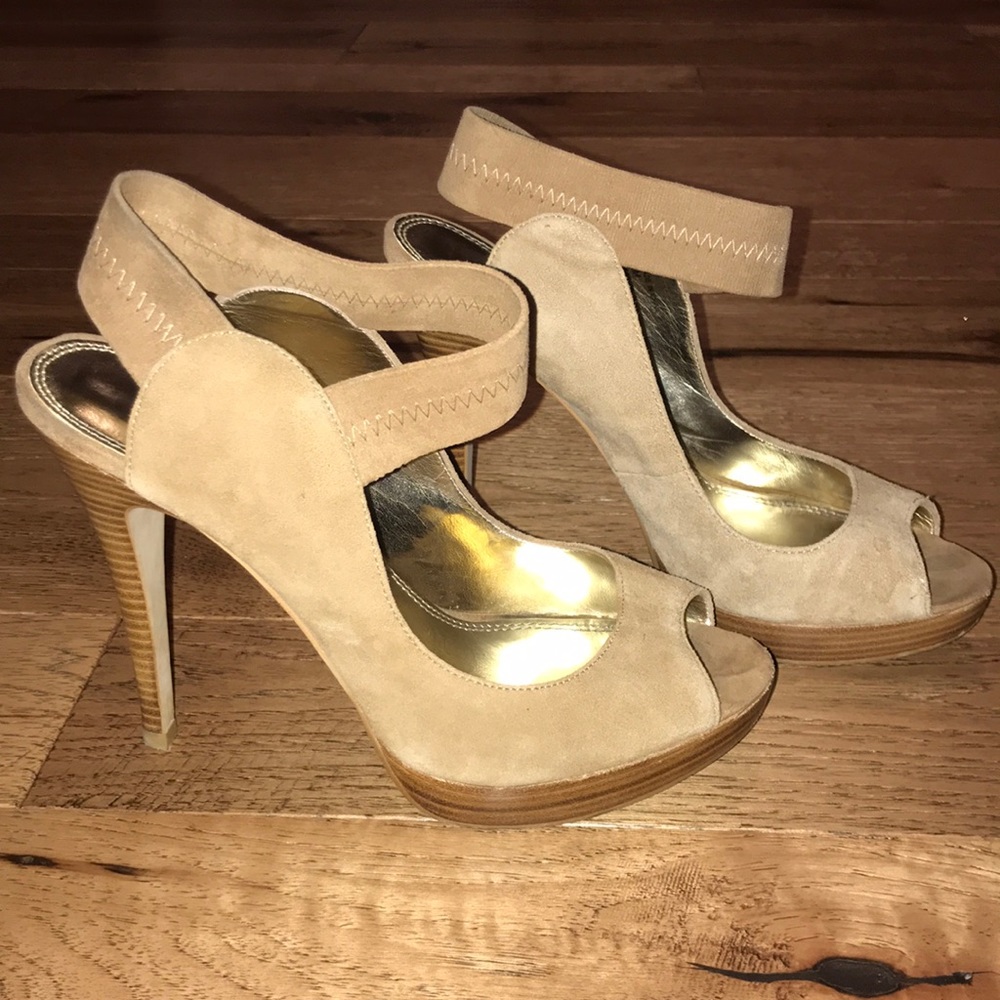 Brown Suede/Wood High Heels